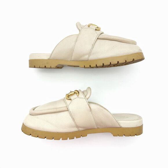 GUCCI Airel Cream White Leather Mule Size 38 Horsebit Slip On Loafer - Picture 4 of 13